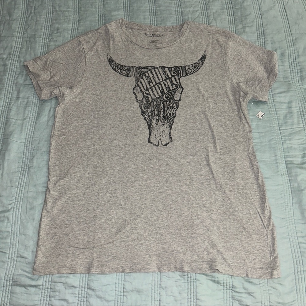 Vintage Ralph Lauren Denim Supply Mens
L Spell Out Bull Skull T-Shirt Gray
